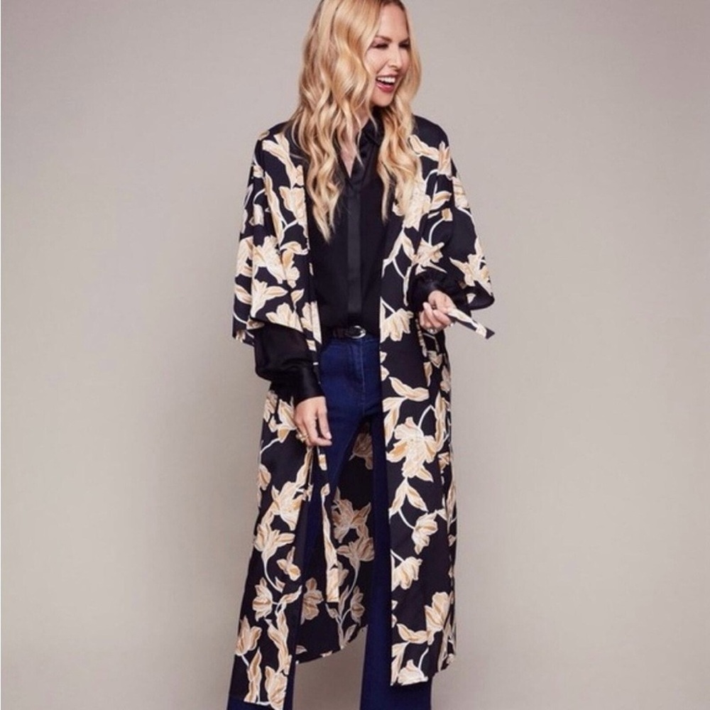 Maison Du Soir Rachel Zoe Floral Kimono Robe Black Gold Duster - L/XL - NWOT